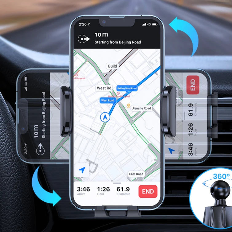 Suporte de Telemóvel para Carro - Fixação em Grelha de Ventilação, Rotação 360° Suporte de Telemóvel para Carro - Fixação em Grelha de Ventilação, Rotação 360°